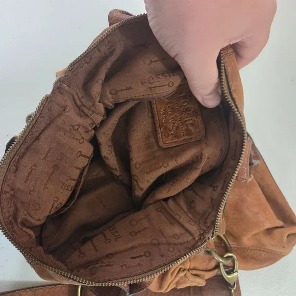 Fossil Long Live Vintage 1954 Brown Leather Crossbody Satchel Bag Cognac - Picture 4 of 8